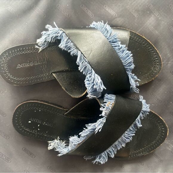 Anthropologie Antik Batik Sandals Fringe flats crisscross tweed distressed shoes - Picture 1 of 8